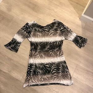 Apt 9 Black & White Leaf Print Sheer Top